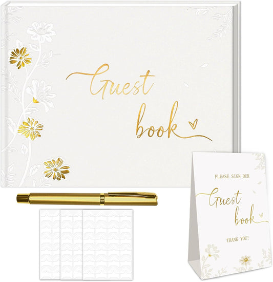 FREXISYN Wedding Flower Guest Book 9x7'' - Personalized Photo Guestbook with Pens for Reception, Baby Shower & Birthday [hardcover]