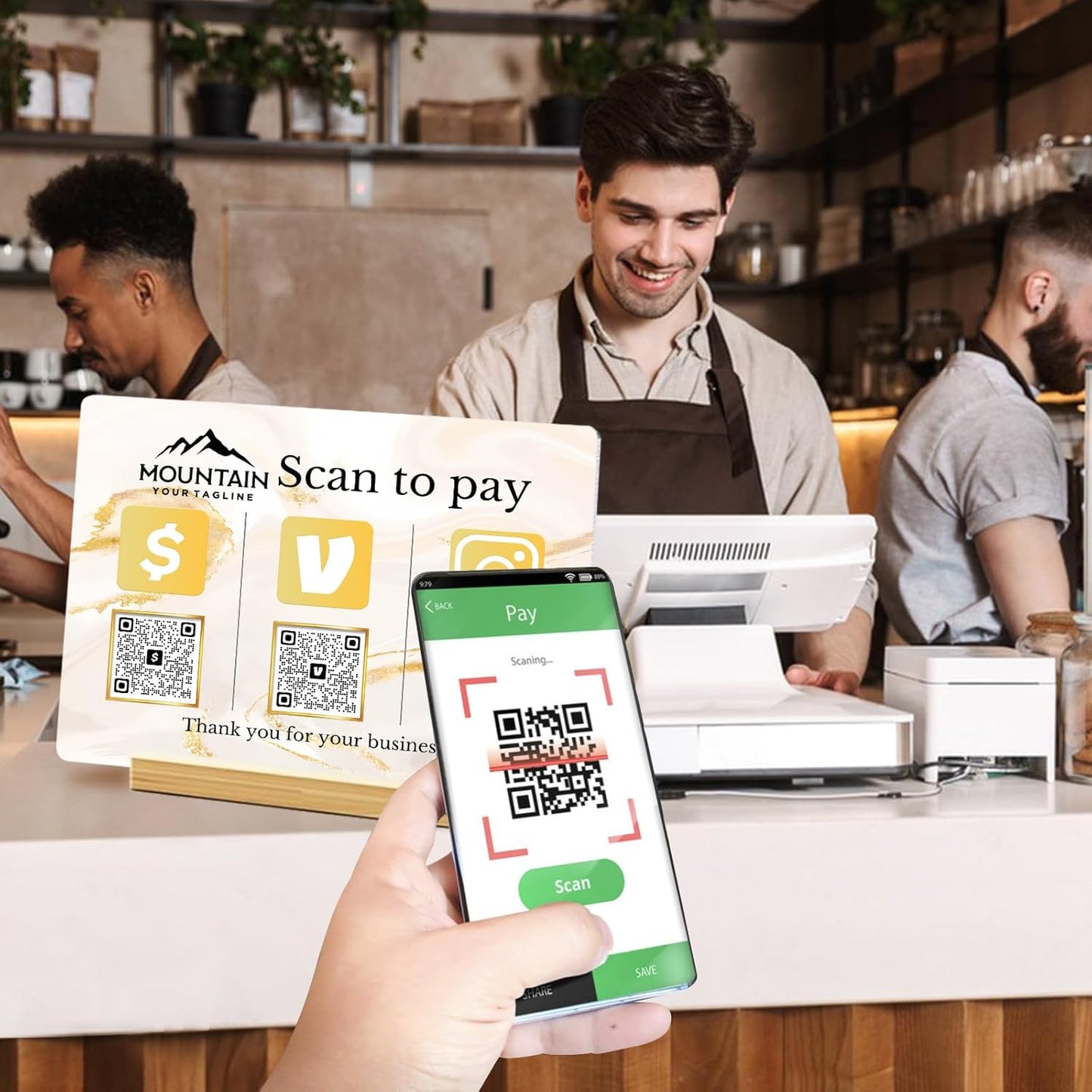 Personalized Custom Metal QR Code Sign Venmo Cashapp Scan to Pay with Stand Instagram Facebook Social Media QR Signs Bar Code QR Plaque Print for Business Salon Beauty Store Restaurant Wifi Sign (H3)