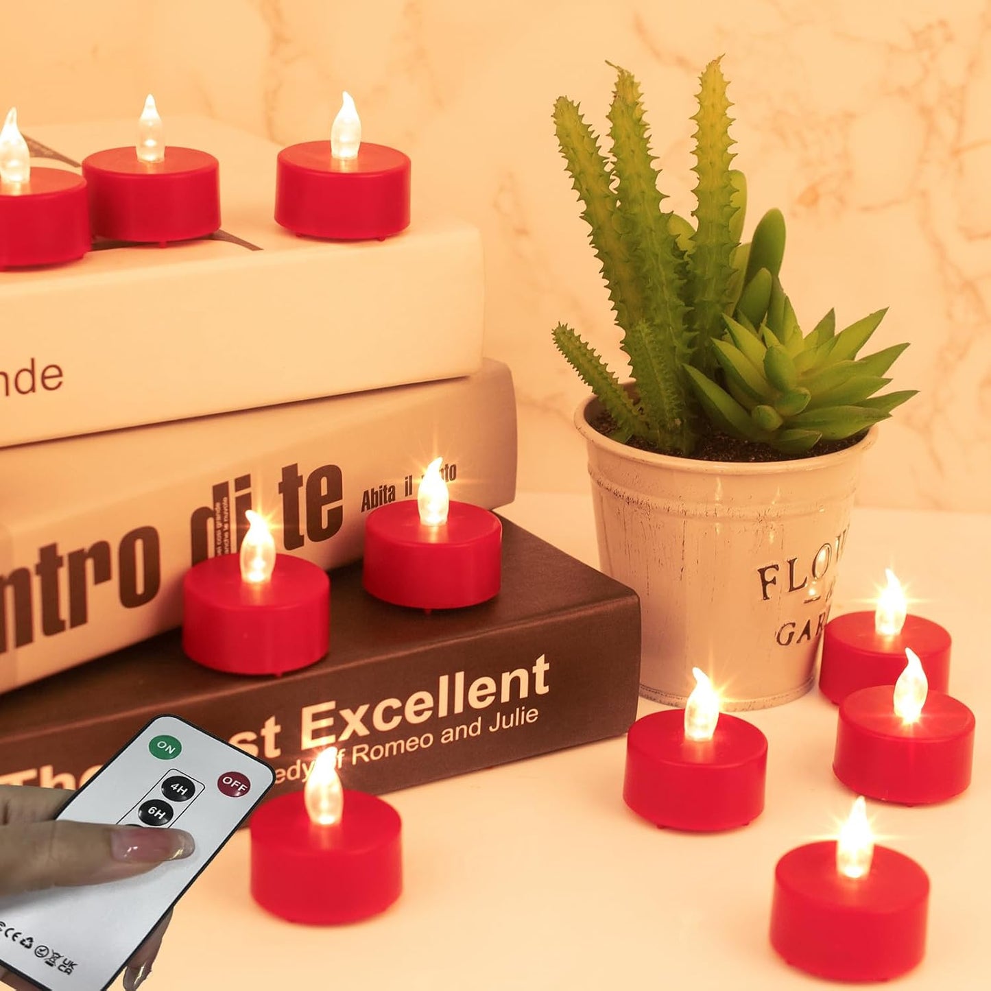 Tea Light Candles with Remote Control,Flickering Flameless LED Candle,Long Lasting 400+Hours,Battery Operated with Timer for Home Decoration Seasonal &Festival Celebration(12pcs Red)