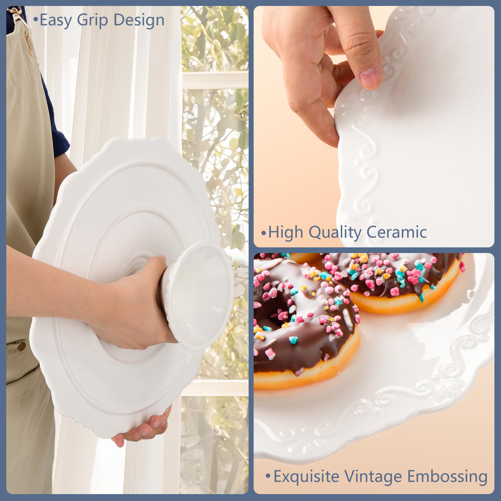 BPFY 10 Inch White Ceramic Cake Stand (Holds 10 Inch Cake), Decorative Cupcake Stand, Dessert