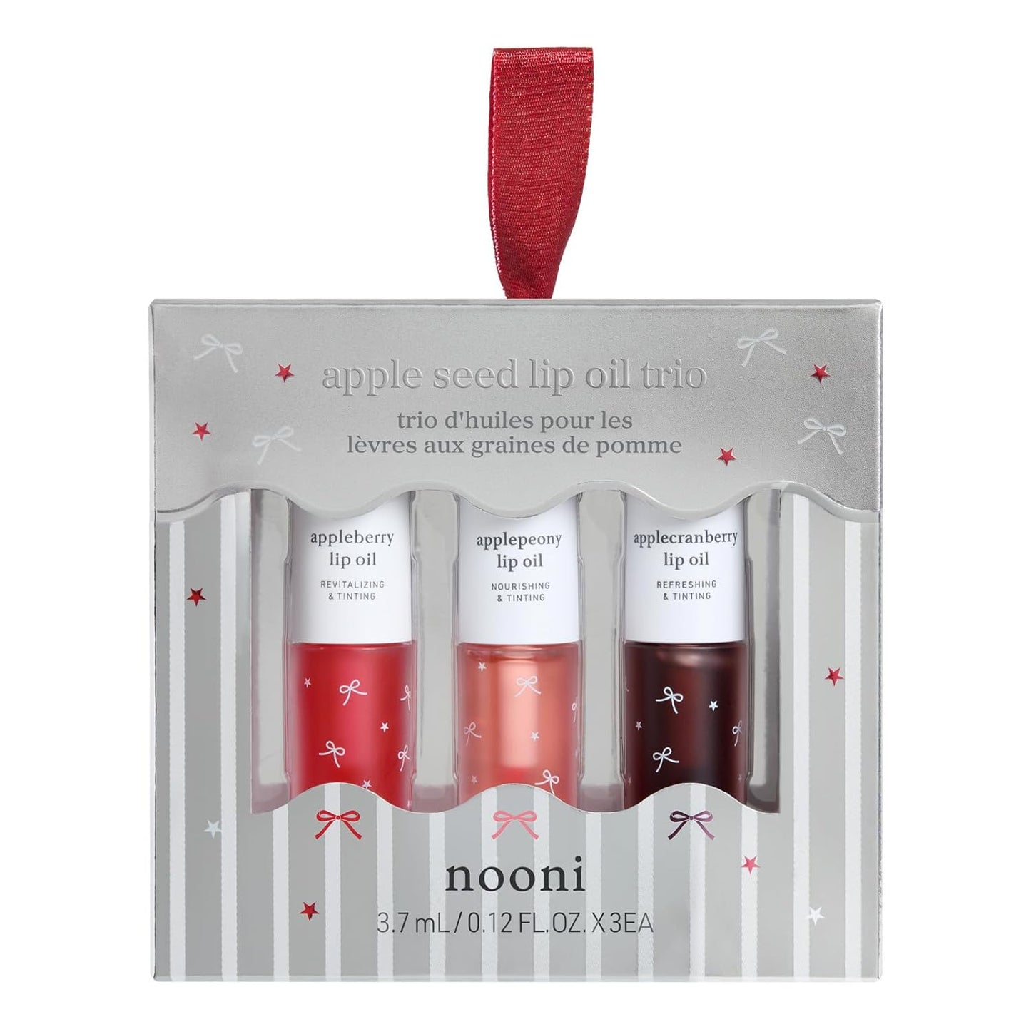 NOONI Korean Lip Oil Gift Set - Apple Seed Lip Oil Trio | Korean Lip Stain Long Lasting Hydration, Moisturizing, Glowing Korean Lip, Plumping, Gift for holiday, Christmas, 0.12 Fl. Oz. x 3ea