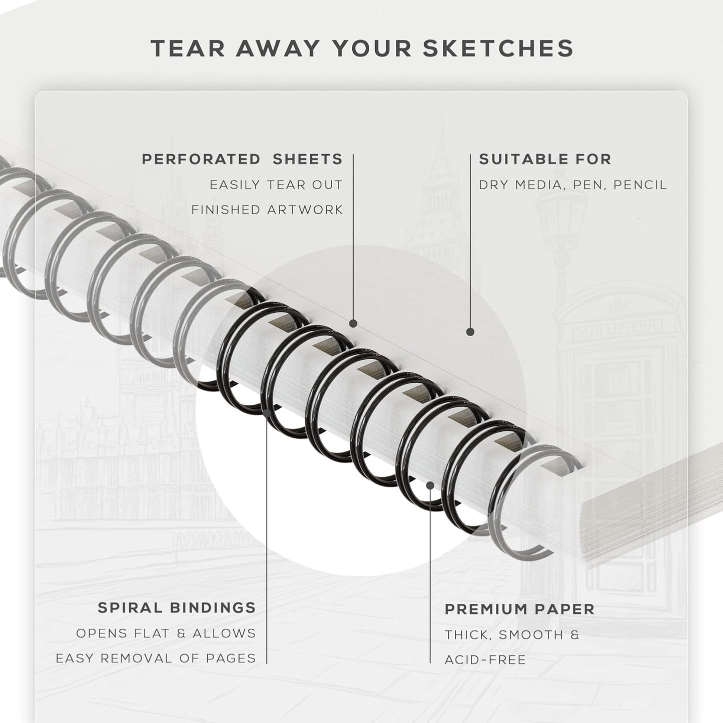 BEECHMORE BOOKS 9x12 Spiral Sketchbook ??140 GSM Acid-Free Paper, 100 Perforated Pages, A4 Art Sketch Pad for Drawing & Sketching, Artists, Adults