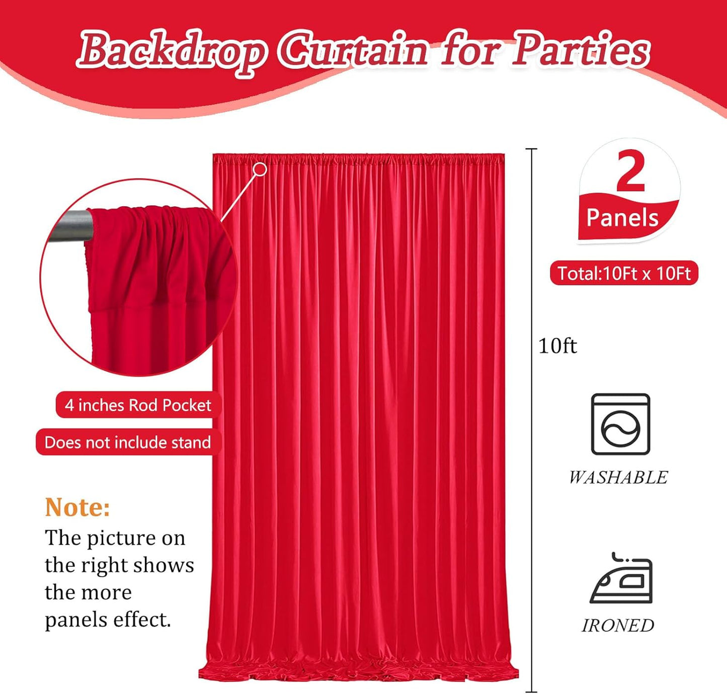 10 x 10 Feet Red Backdrop Curtain for Partie, Background Curtains for Photoshoot, Birthday, Wedding, Halloween, Thanksgiving, Christmas Day, New Year Party Decorations 5Ft x 10Ft, 2 Panels