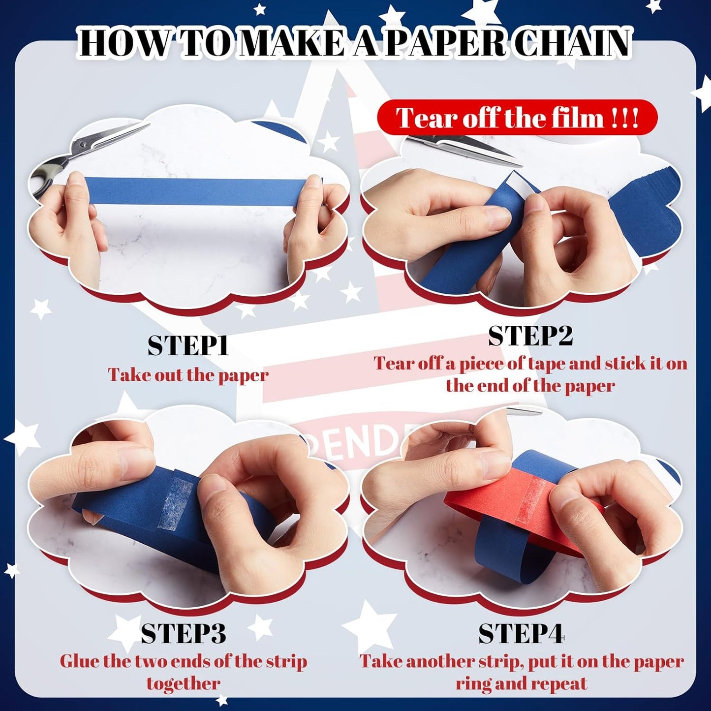 Lincia 600 Sheet Halloween Paper Chain Garland, Construction DIY Crafts Chain Strip for Fall Thanksgiving Party Decor, 1x8 Inch with Double Sided Tape (Independence Day)