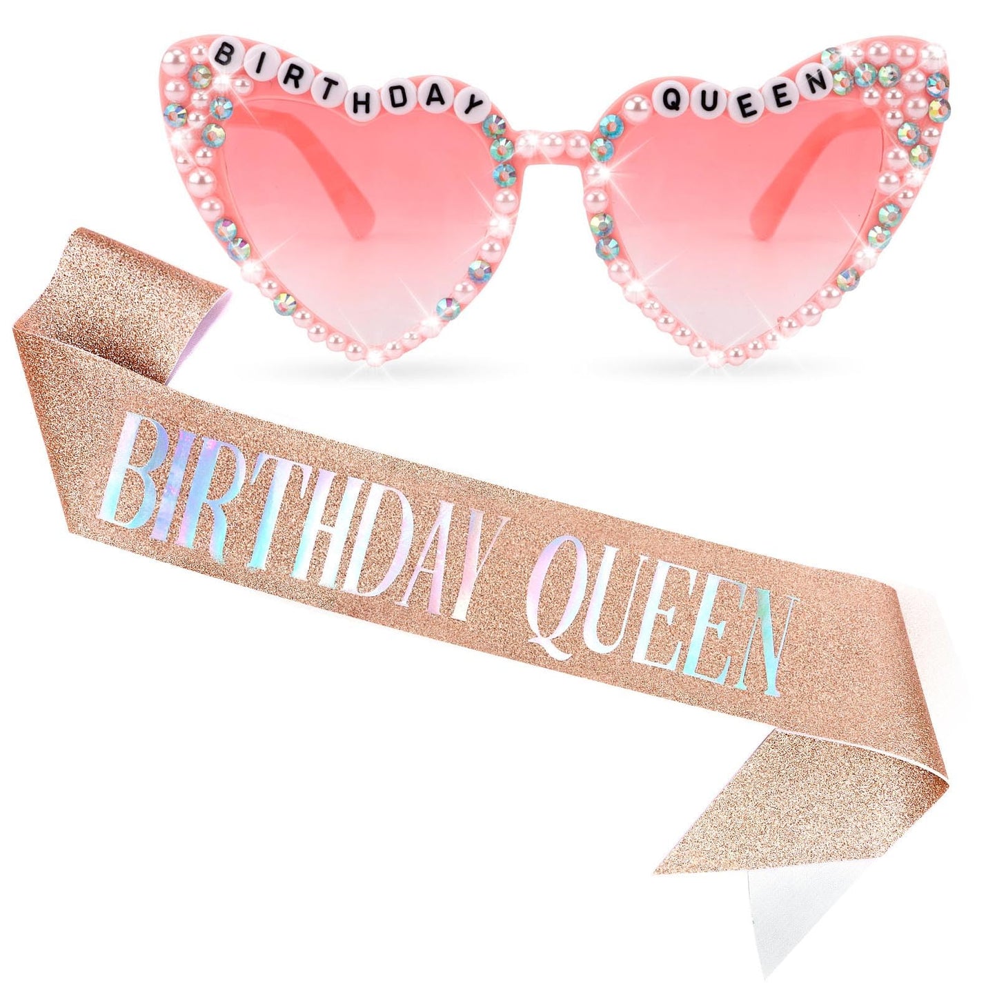 Tihebax Birthday Sash for Women, Birthday Queen Sash with Glasses for Girls Women Birth Day