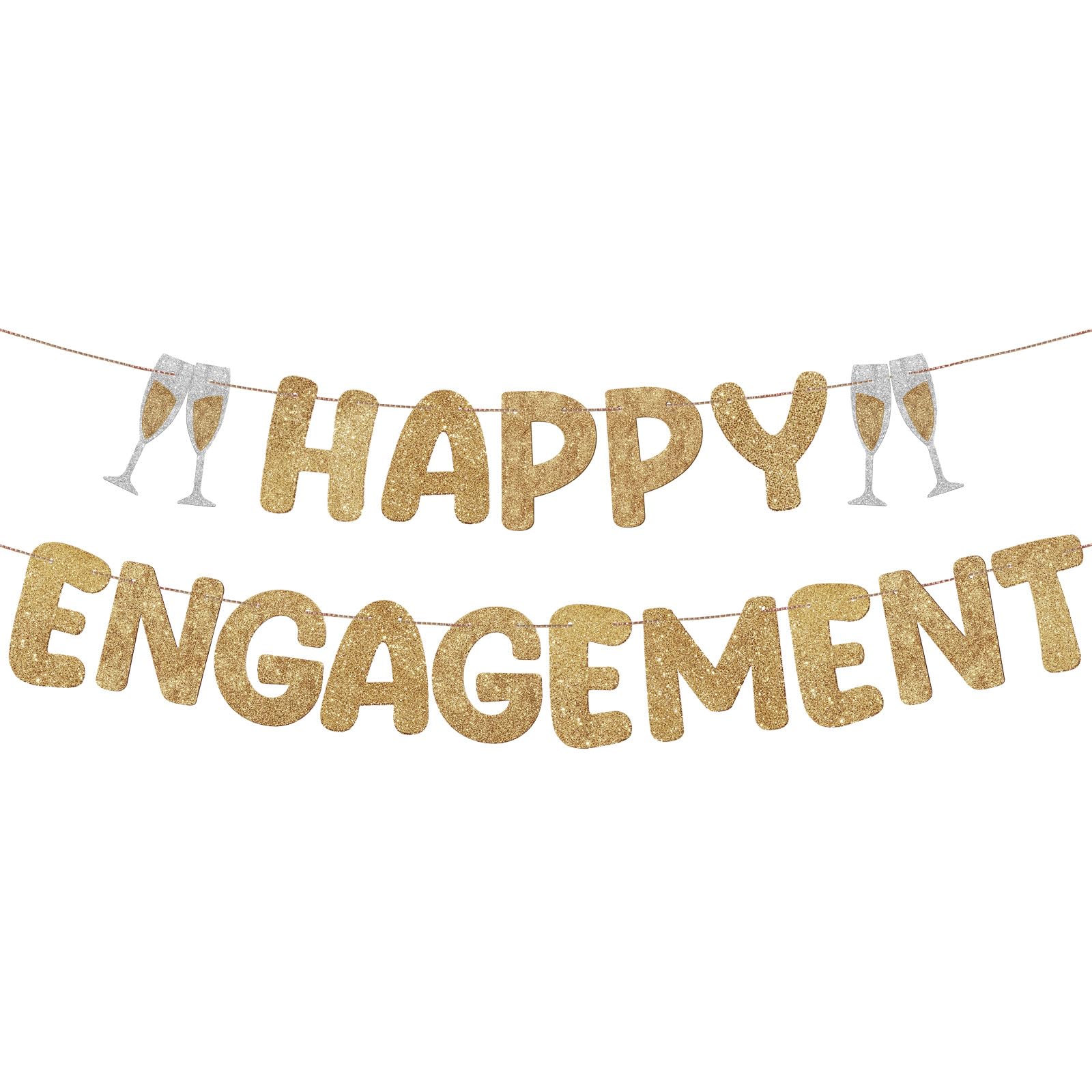 Breling Pre-Strung Glitter Happy Engagement Banner, Champagne Gold