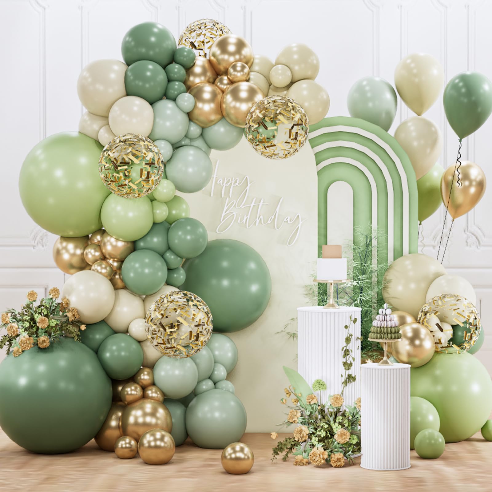 PartyWoo Sage Green Balloon Arch Kit 142pcs Dusty Boho Green Balloons