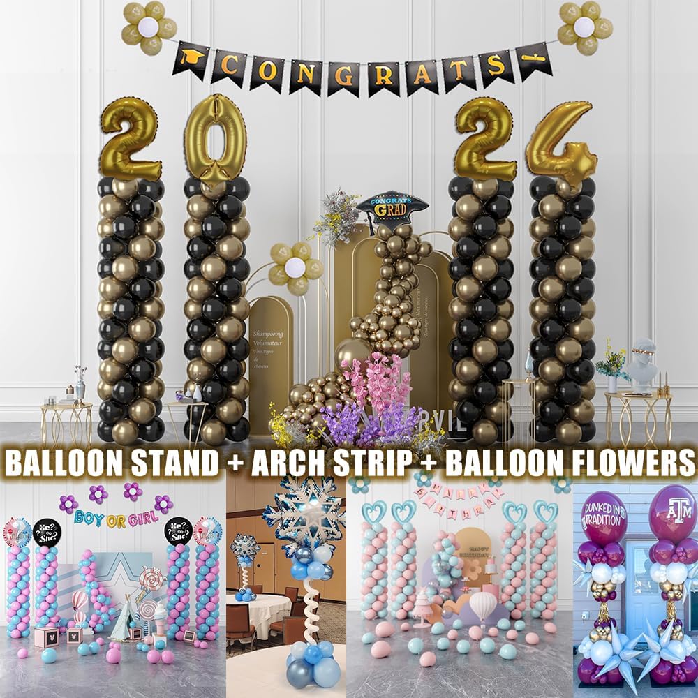 GIMCALO Balloon Column Stand Kit Set of 4, 7ft Height Adjustable Balloon Arch Kit with 2 Ballon