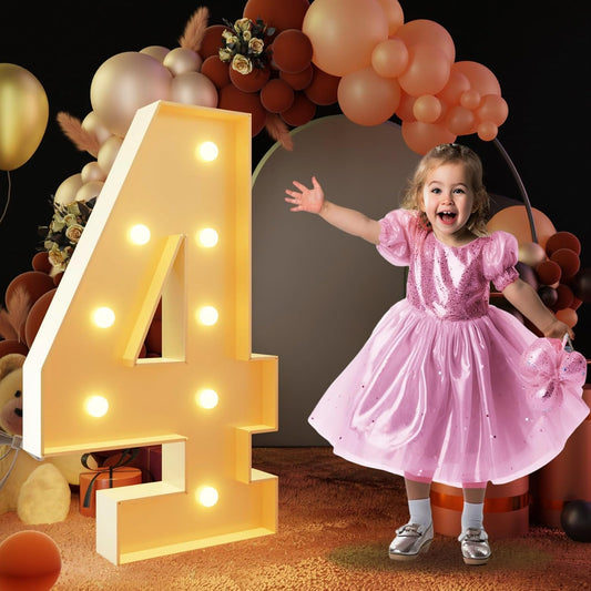 imprsv 3FT Light Up Numbers, Marquee Numbers 4 for Birthday and Anniversary Party Decorations, Large Light Up 4, Pre-Cut Foam Board Kit