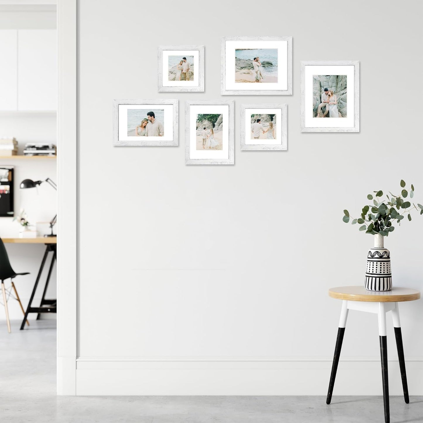 9x12 Picture Frame Set of 4 with Tempered Glass, Distressed White Frame Display 6x8 Picture with Mat or 9 x 12 Without Mat, Wooden Photo Frame for Wall Mount and Tabletop Display