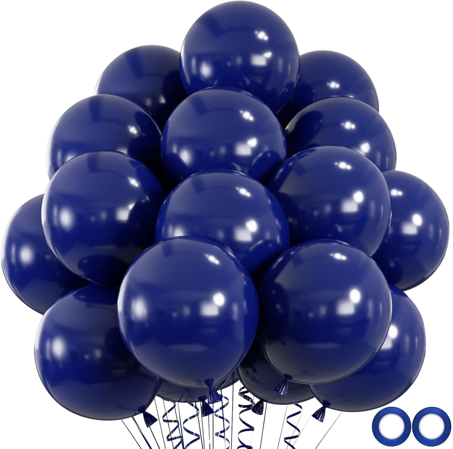 100pcs Navy Blue Balloons, Helium Quality 12 inch Dark Blue Latex Party Balloons for Birthday, Graduation, Christmas, Father's Day Party Decor (66ft Ribbons)