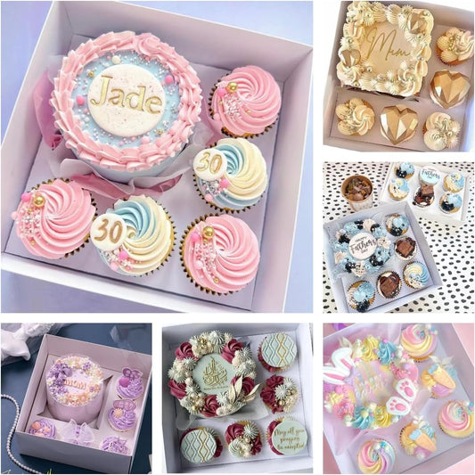 Bento Cake and Cupcake Box 4-inch Cake and 5 Cupcakes Box 10 Sets for Family Dinner Birthday Party Picnic Gift