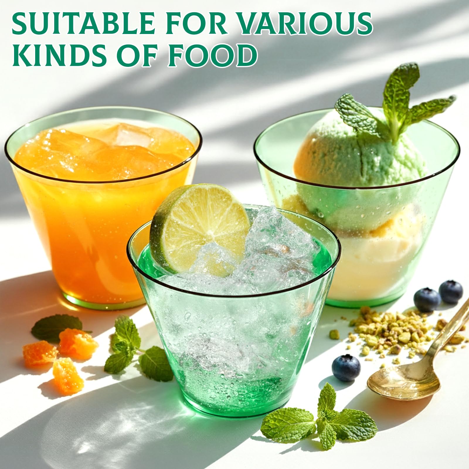 Glowserve 9 OZ Green Disposable Plastic Cups Cocktail Cup 50 Pack