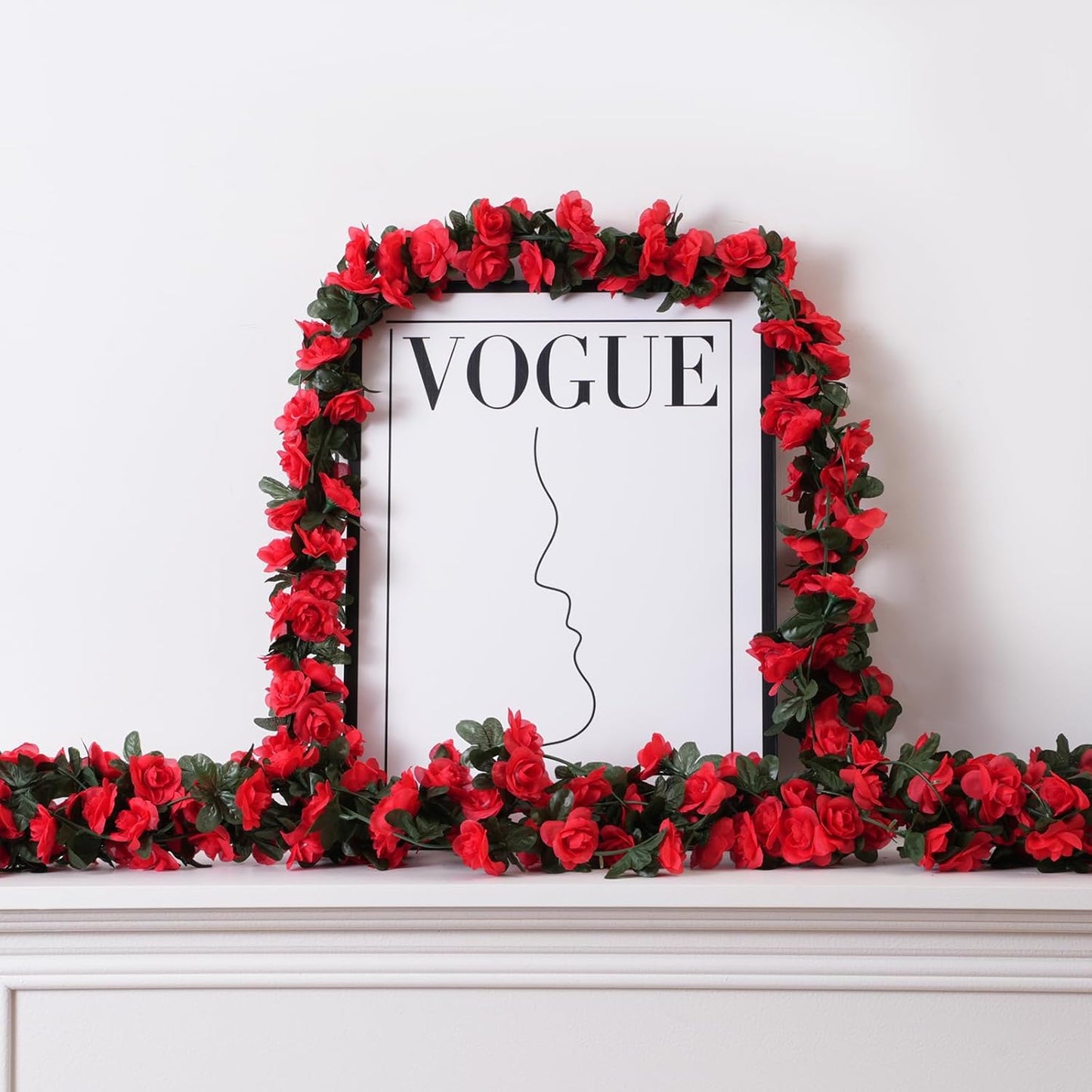 5 Pcs 41FT Flower Garland, Artificial Rose Garland Flowers Plants Fake Flower Hanging Rose Ivy, Birthday Party Valentine's Day Wedding Wall Arch Decor（Red）