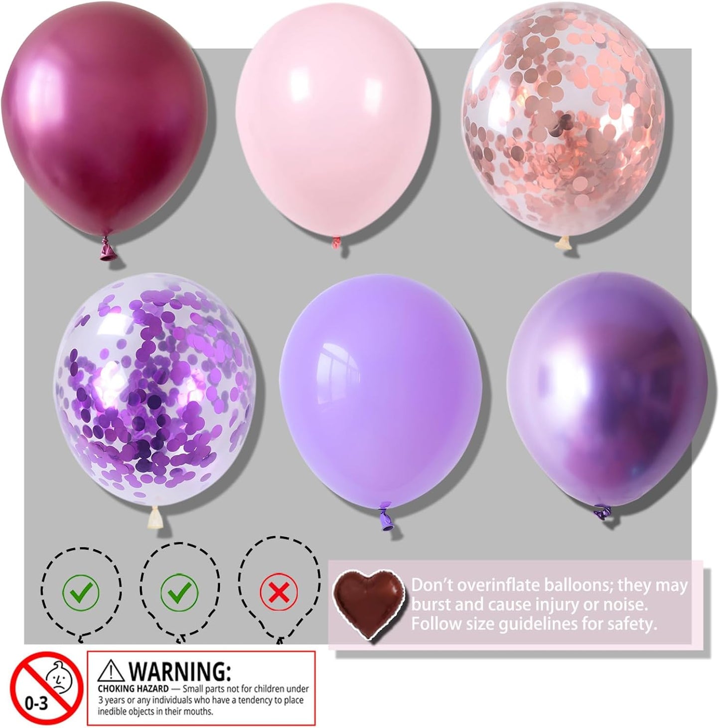 Balloon Column Stand Kit,Set of 2 Pink Purple Balloons Metallic&Confetti,Adjustable Balloon Sticks Holder with Base,Design for Unisex Adults&Children Birthday, Wedding, Baby Shower, Graduation Party