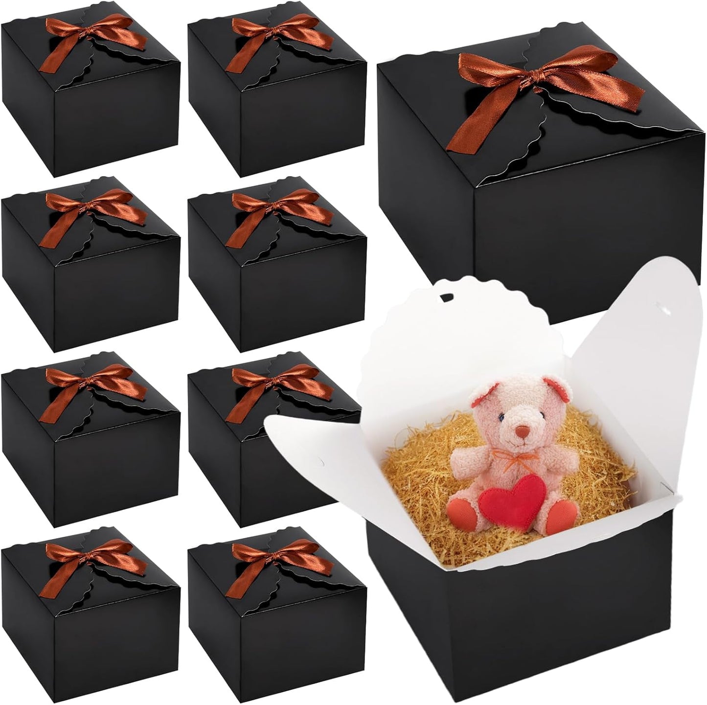 VGOODALL 10PCS Gift Candy Boxes, Black Treat Box with Ribbon Paper Candy Boxes for Wedding Cookie Chocolates Small Gifts