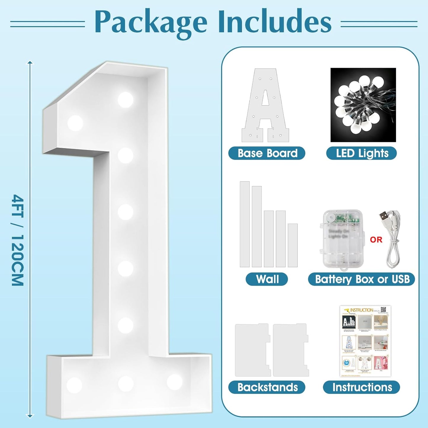 Ledido 4FT Marquee Light Up Numbers, Cool White Light Up Numbers Large Marquee Numbers for Party Decorations,1st 10th Birthday Anniversary Decor, Number 0