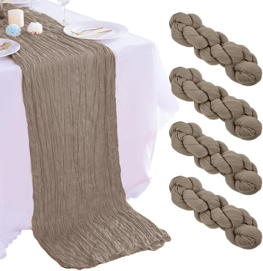 4 Pack Nude Cheesecloth Table Runner 35x120 Inch Boho Gauze Fabric Cheese Cloth Table Runner 10Ft Rustic Romantic Sheer Table Runners for Wedding Party Bridal Baby Shower Long Table Decoration