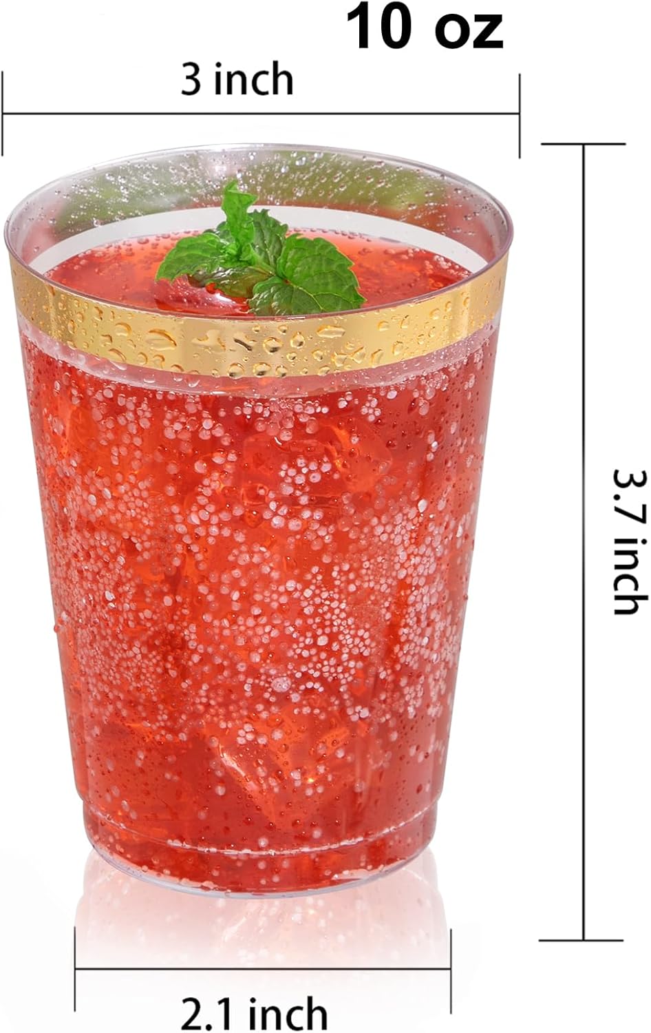 DaYammi 200 Pack Gold Plastic Cups 10 Oz Clear Plastic Cups Gold Rimmed Disposable Wine Glasses Heavy Duty Disposable Tumblers Drinking Cocktail Glasses for Party Wedding