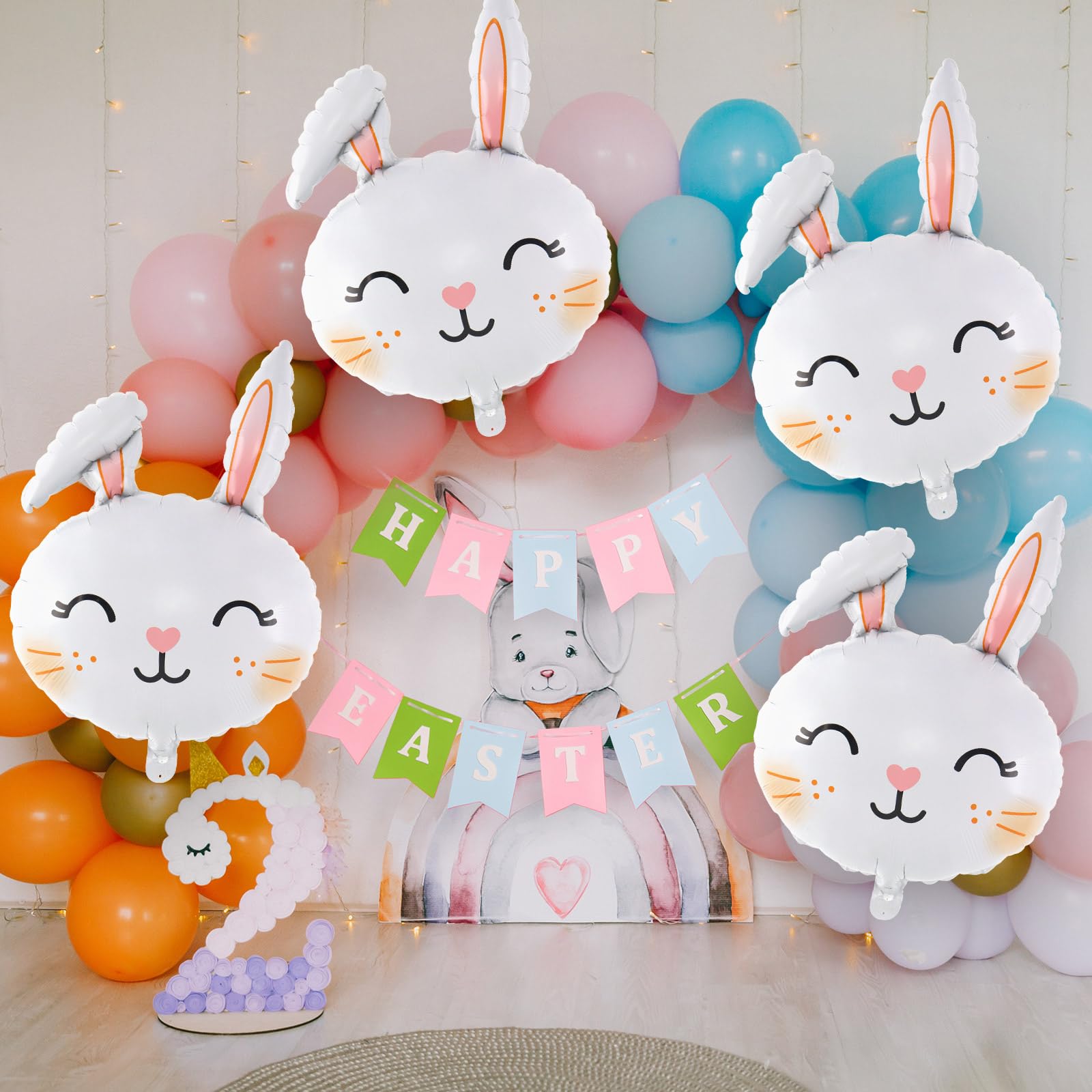 6 Pcs Easter Rabbit Balloons, Giant Bunny Balloon Foil Balloons, White Rabbit Head Balloon for