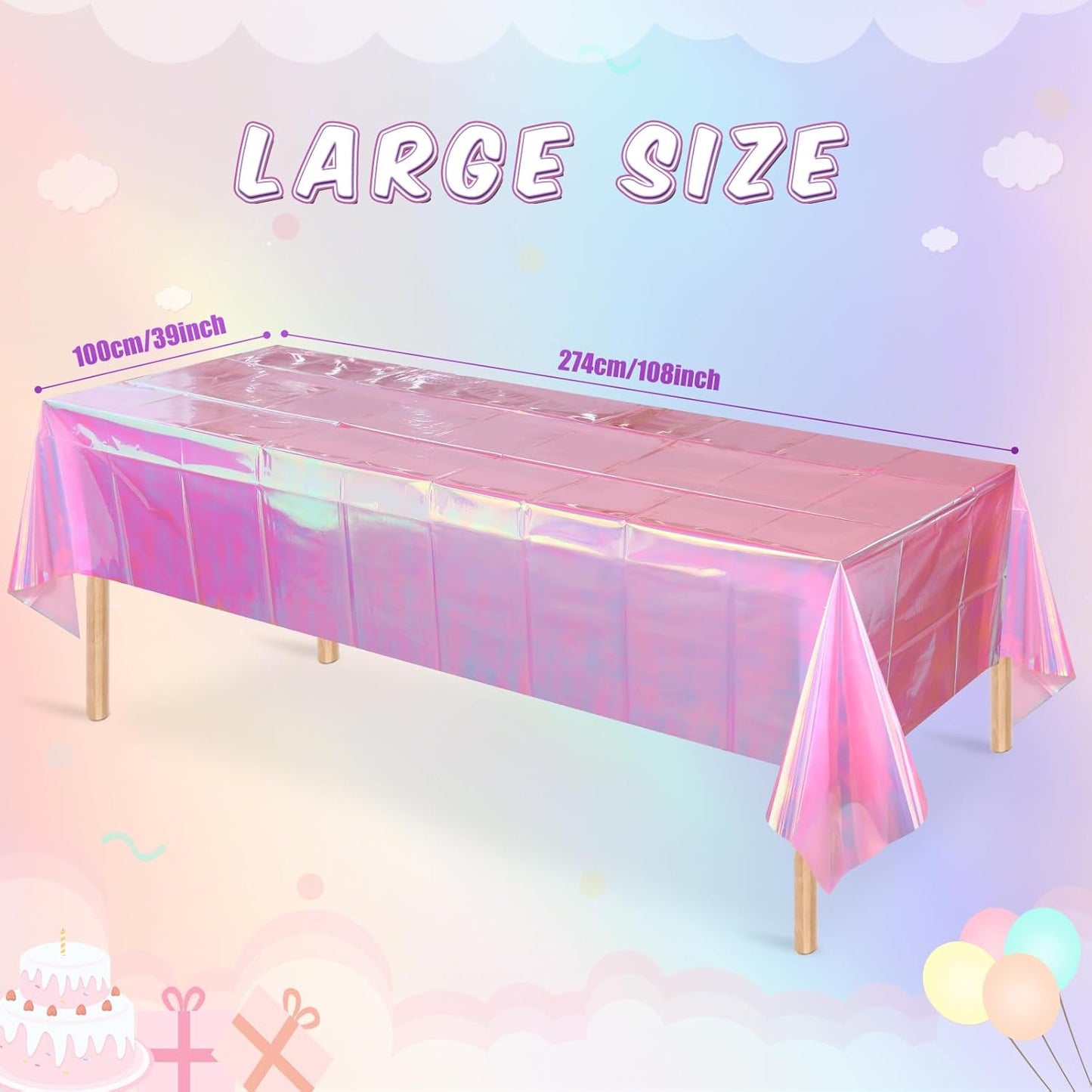 3 Pack Iridescent Plastic Tablecloth, Shiny Disposable Laser Rectangle Table Covers, Holographic Foil Tablecloth Party Decorations for Birthday Bridal Wedding Anniversary Party Supplies, 50 x 100 Inch