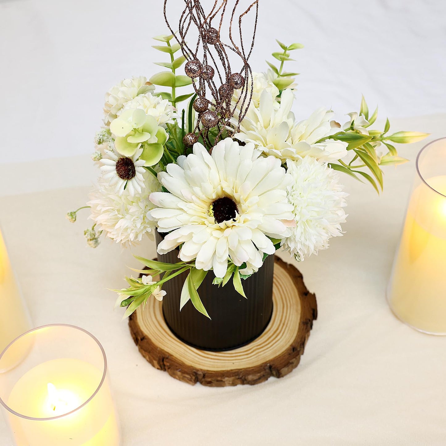 DIYDOFUN Ivory White & Rose Gold Flower Table Centerpieces, Set of 6