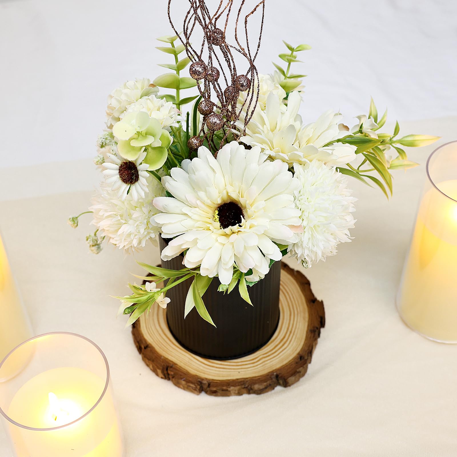 DIYDOFUN Ivory White & Rose Gold Flower Table Centerpieces, Set of 6