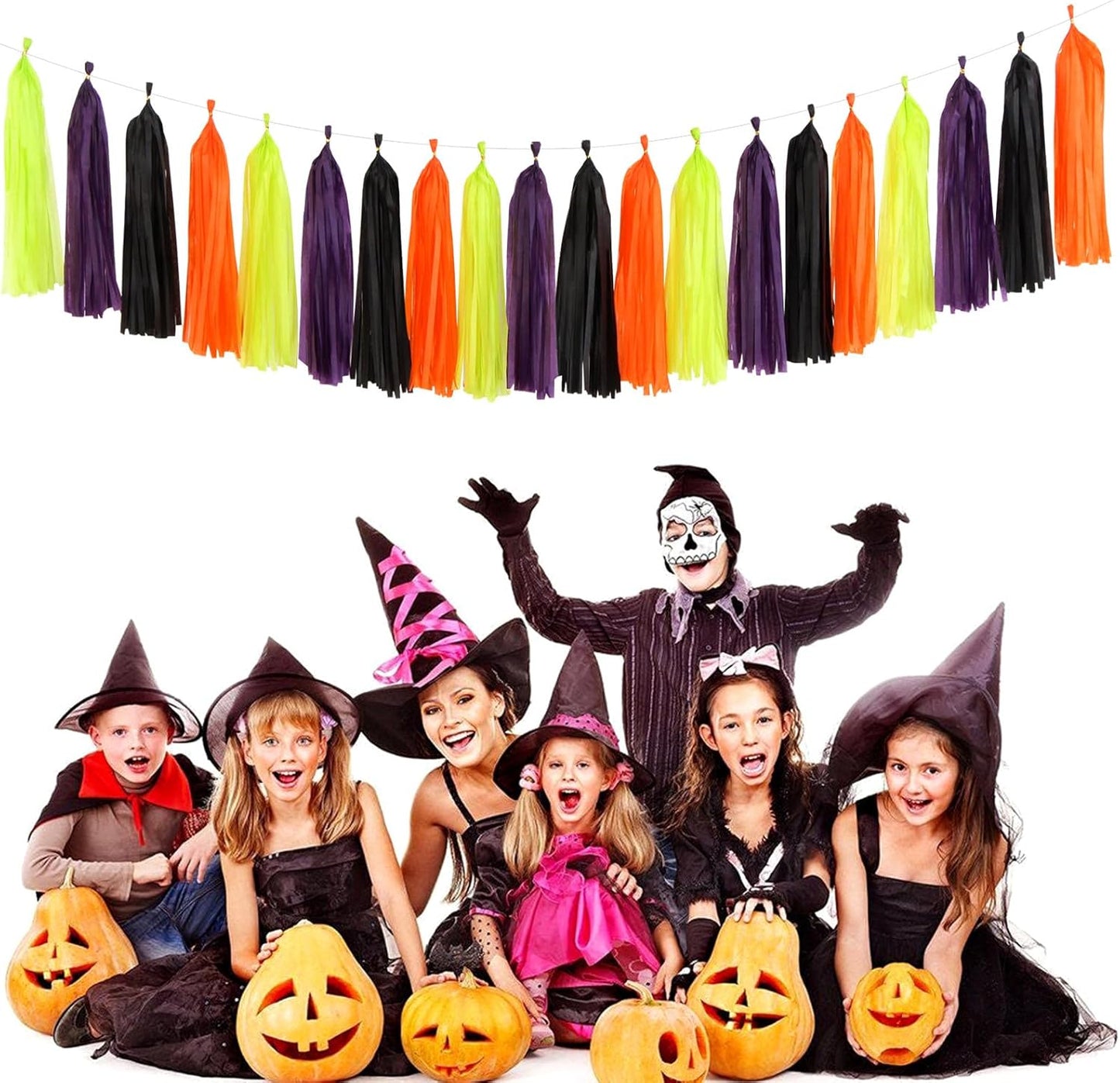 Black-Purple Orange Green Halloween Party-Decorations - 30pcs Tissue Pom Poms Streamers,Tassel Garland Banner,Birthday Wedding Baby Bridal Shower Decor Bunting Supplies Lasting Surprise