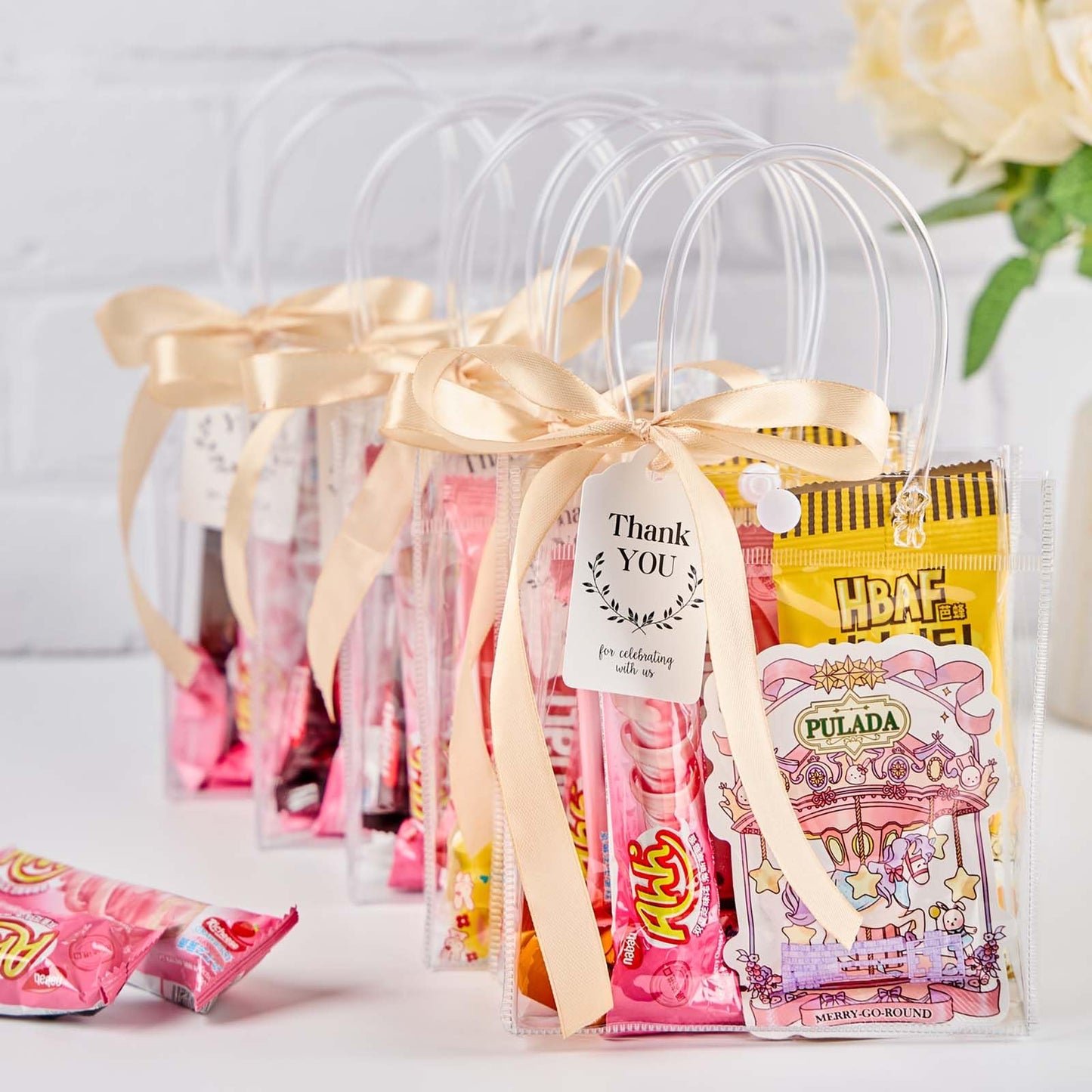 Mauproy Clear Plastic Gift Bags with Handles, 5.9 x 6.3x 2.8 Inch, 30 Pack