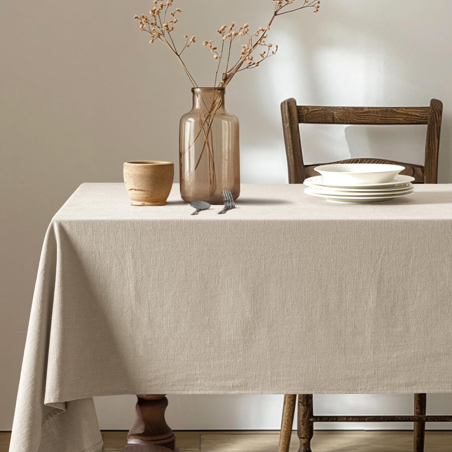MIULEE Natural Linen Cotton Blend Tablecloth Rectangle, Luxury Waterproof Stain Resistant Durable Farmhouse Oblong Table Cloth for Dining Party Christmas Weddings Birthday, 52 x 120 inch, Ivory Cream