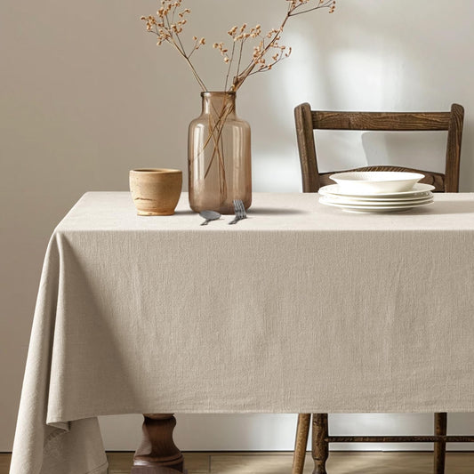 MIULEE Natural Linen Cotton Blend Tablecloth Rectangle, Luxury Waterproof Stain Resistant Durable Farmhouse Oblong Table Cloth for Dining Party Christmas Weddings Birthday, 52 x 84 inch, Ivory Cream