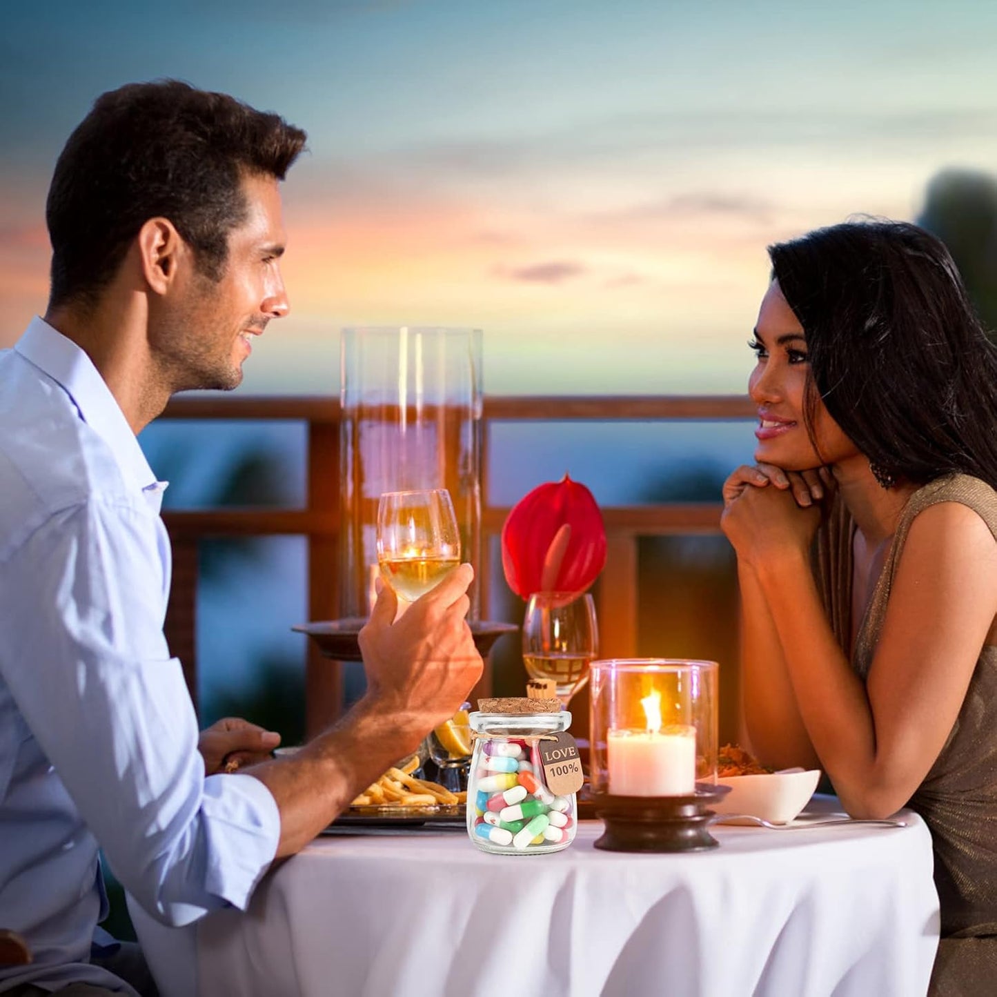 Capsule Letters Message in a Glass Bottle for Valentine's Day, Birthday,Thanksgiving, Christmas,Long Distance Relationship Gift for Boyfriend,Girlfriend. (Heart with wings 60PCS)