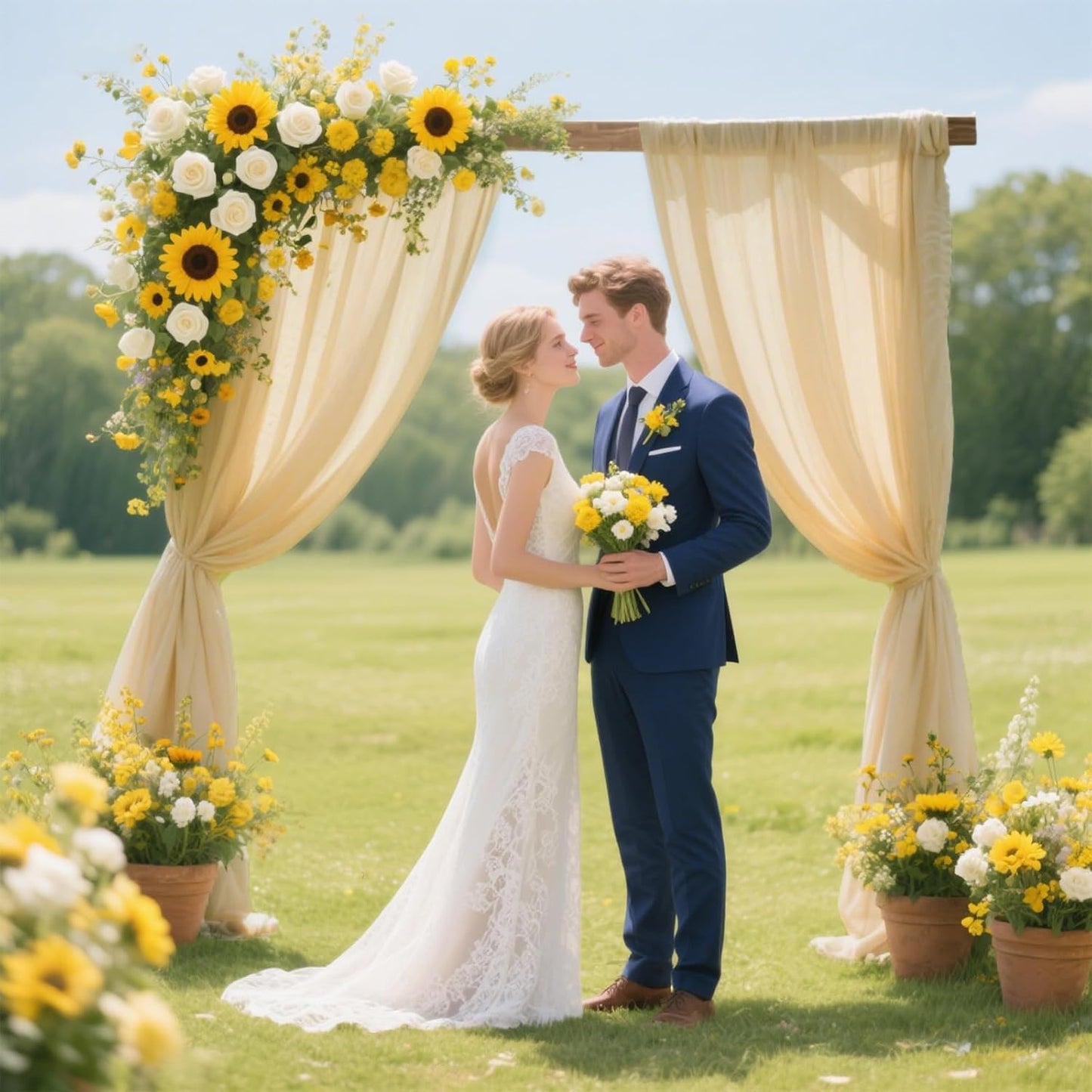 VOK Wedding Arch Draping Fabric Chiffon Fabric, 29in x 18Ft Sheer Chiffon Outdoor Curtain for Wedding Ceremony Birthday Party Decoration (Light Yellow,1 Panel)