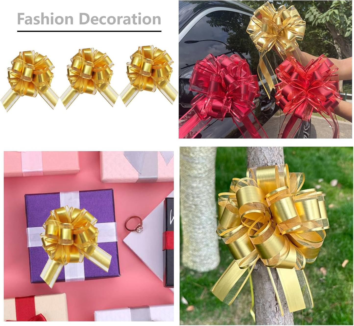 7 Pieces Large Pull Bows, 6 inche, Big Bow for Gift Wrapping, Christmas Party Birthday Gift, Wedding Baskets,Valentine's Day Decorations, Flower Decoration (Gold)