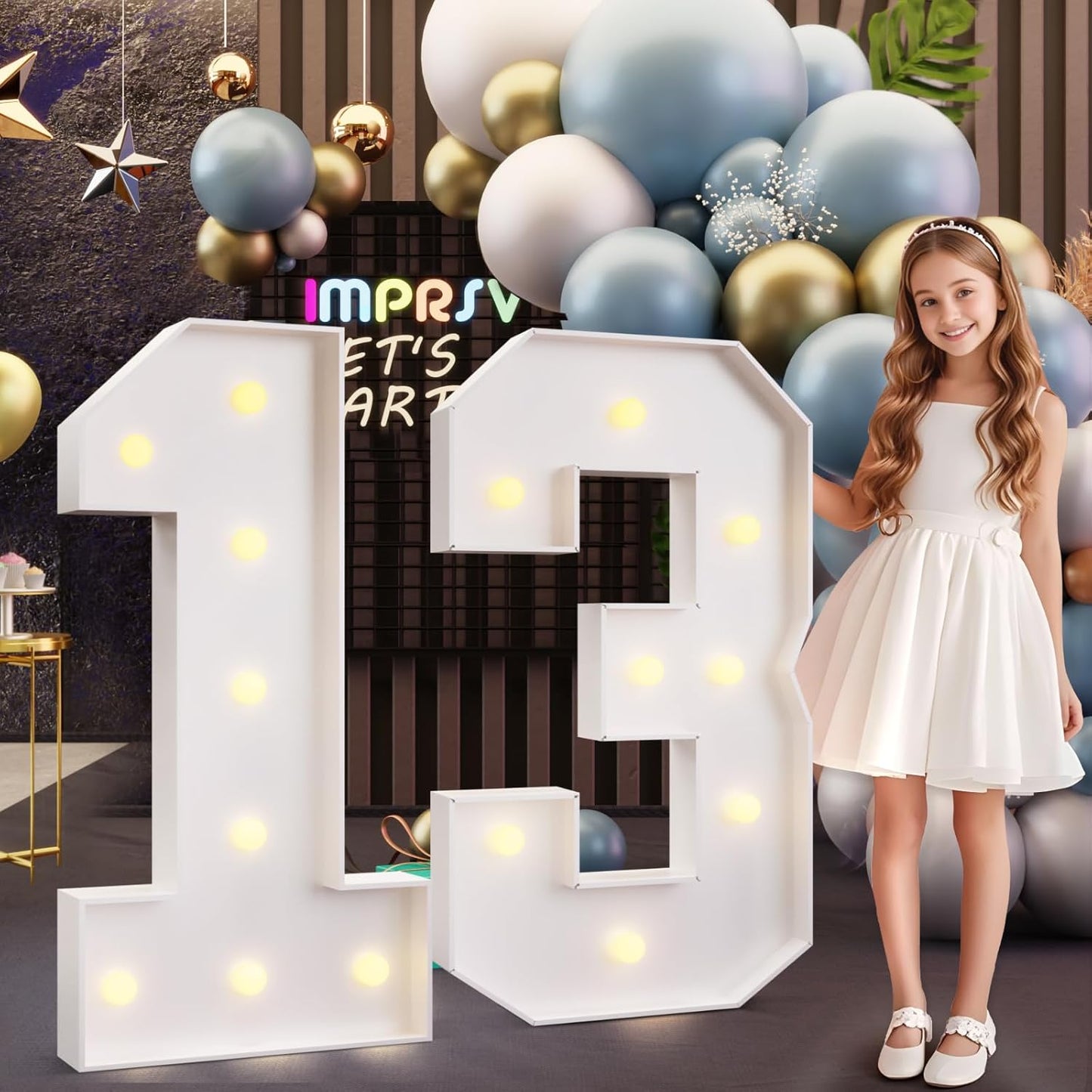 imprsv 3FT Marquee Numbers 13, Light Up Numbers for 13th Birthday Decorations Anniversary Party Decor, Number 13 Light Up Number, Pre-Cut Foam Board Kit