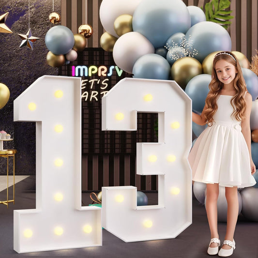imprsv 3FT Marquee Numbers 13, Light Up Numbers for 13th Birthday Decorations Anniversary Party Decor, Number 13 Light Up Number, Pre-Cut Foam Board Kit