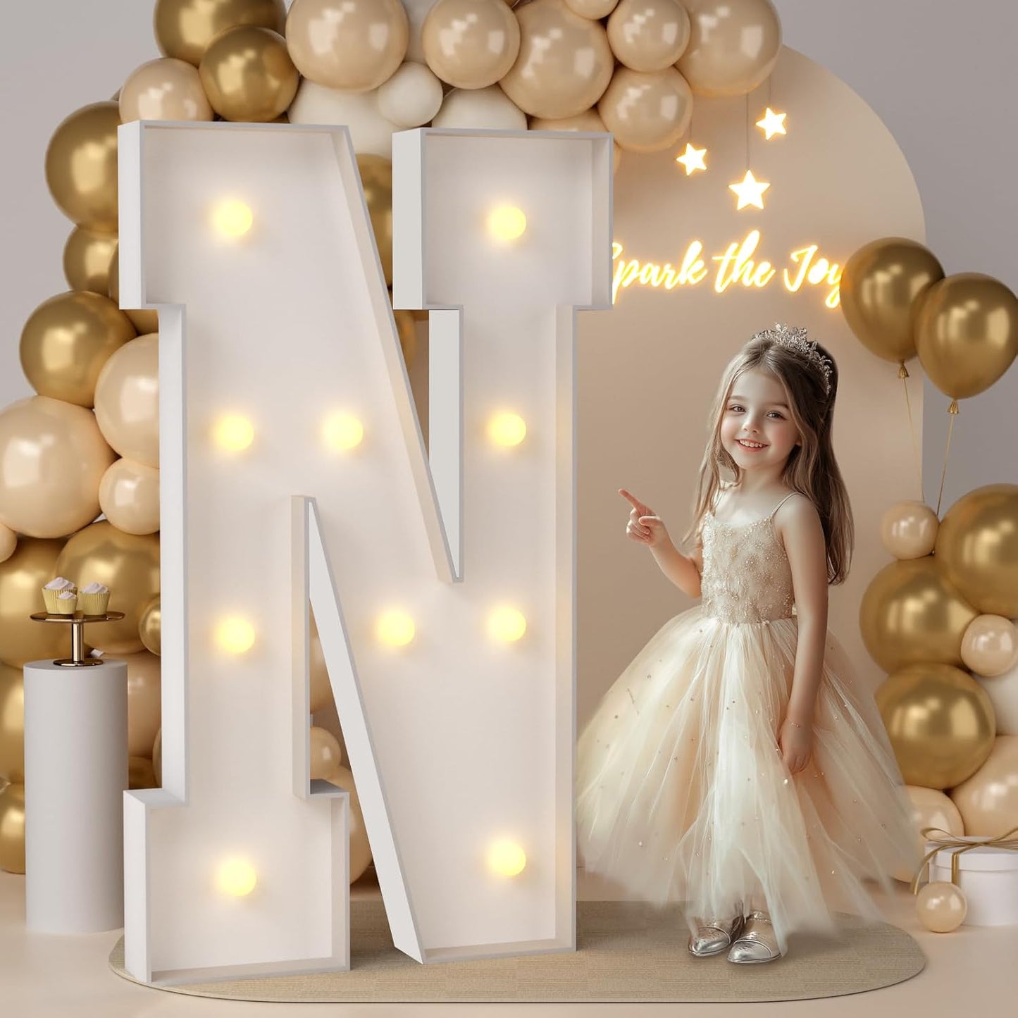 JoyMuse 4FT Marquee Light Up Letters,Large Marquee Letters 4 Feet Tall for Marry Me Proposal Decorations Big 4FT Letters with Lights for Baby Shower Party Decor, Letter N