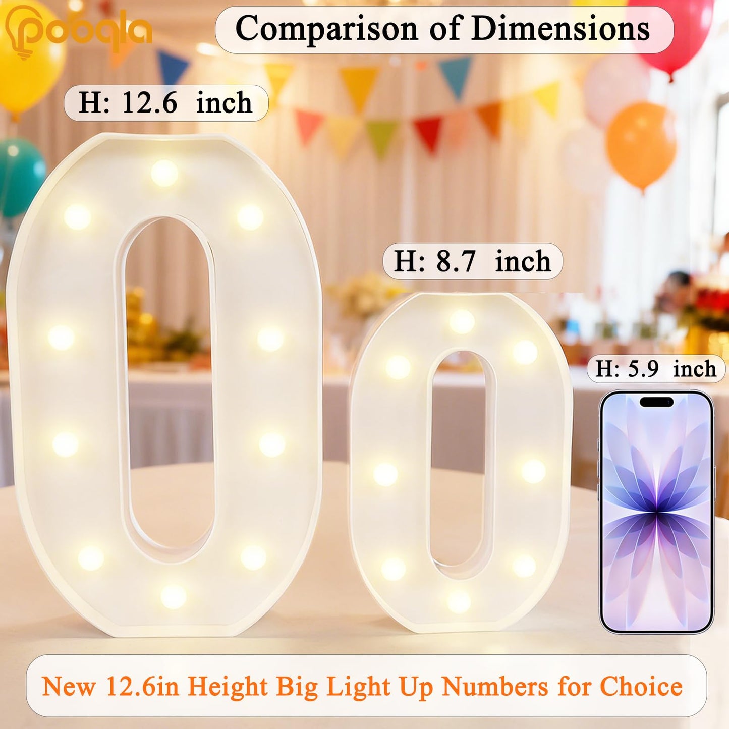 Pooqla 1st Birthday Decorations for Girls Boys, Large 12.6 in Tall Light Up Numbers for Party
