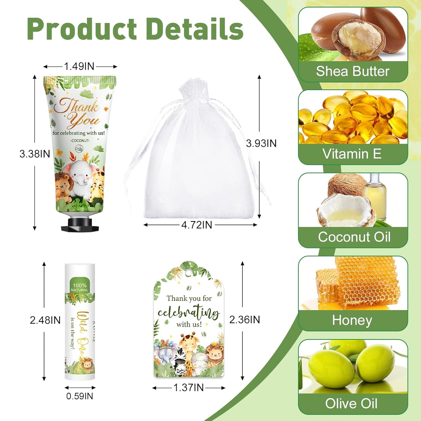 50 Pack Bulk Hand Cream and Bulk Lip Balm Gifts Sets, Baby Shower Favors and Bridal Shower Favors for Guests with Thank You Card and Organza Gift Bags, Birthday Gifts, Appreciation Gifts (Animal)