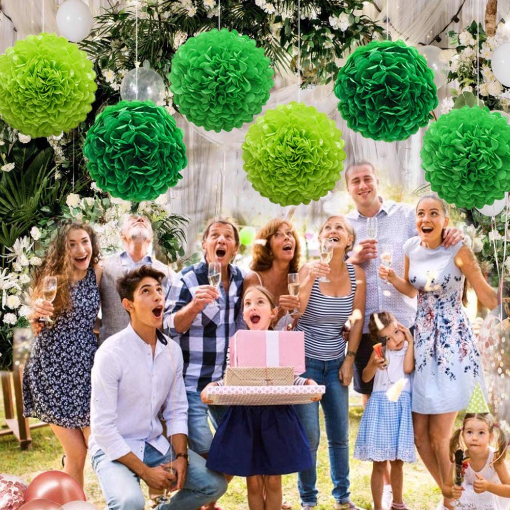Lucky Green Tissue Paper Pom Poms, St. Patrick's Day Party Decoration Kit 21pcs of 8,10,12 inch