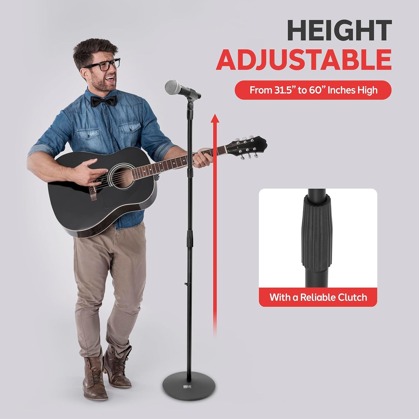 Pyle Universal Microphone Stand - M-6 Mic Holder USA Standard Adapter and Height Adjustable from 31.5??to 60??Inch High w/ Pivotable Gooseneck Mount - Heavy Duty Clutch Tension Knob PMKS32