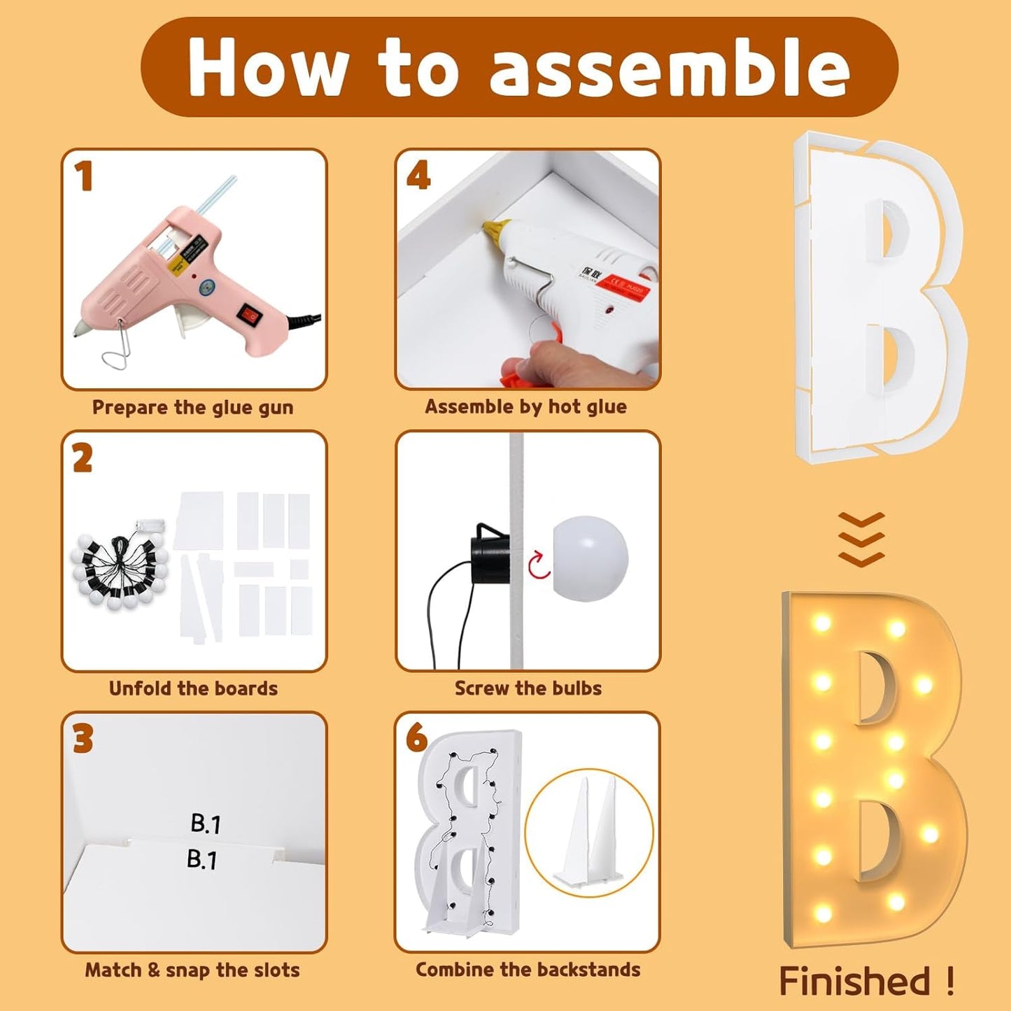 imprsv Marquee Light Up Letters, 4FT Mosaic Letters with Light for Baby Shower Graduation Party Decor, Large B for Engagement Wedding Party Decorations (Need to Assemble)