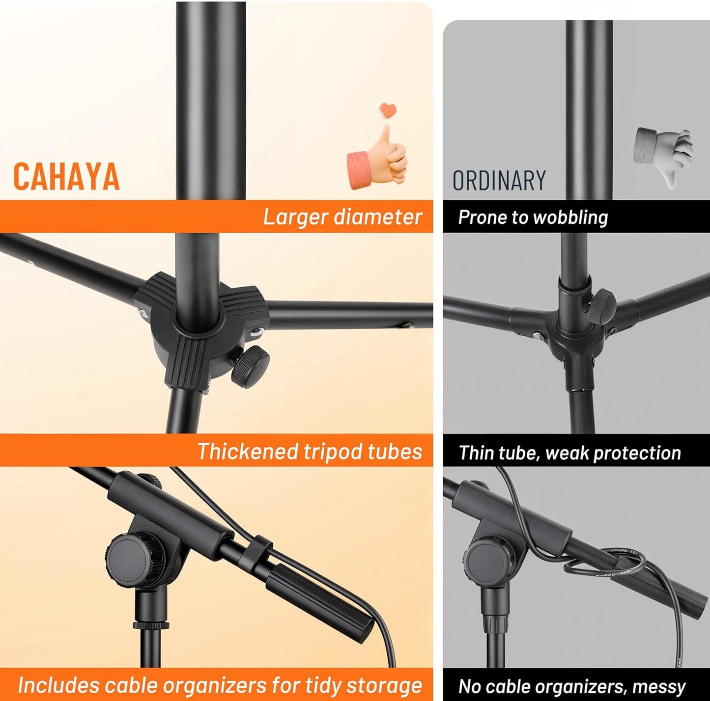 CAHAYA Mic Stand Tripod Boom Arm Floor Microphone Stand Height Adjustable with Carrying Bag and 2 Mic Clips 3/8" to 5/8" Adapter for Singing Performance Podcast
