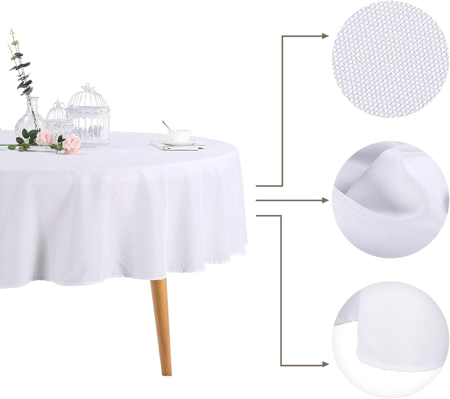 Ascoza 2pack 70 Inch White Round Tablecloth in Polyester Fabric for Wedding/Banquet/Restaurant/Parties