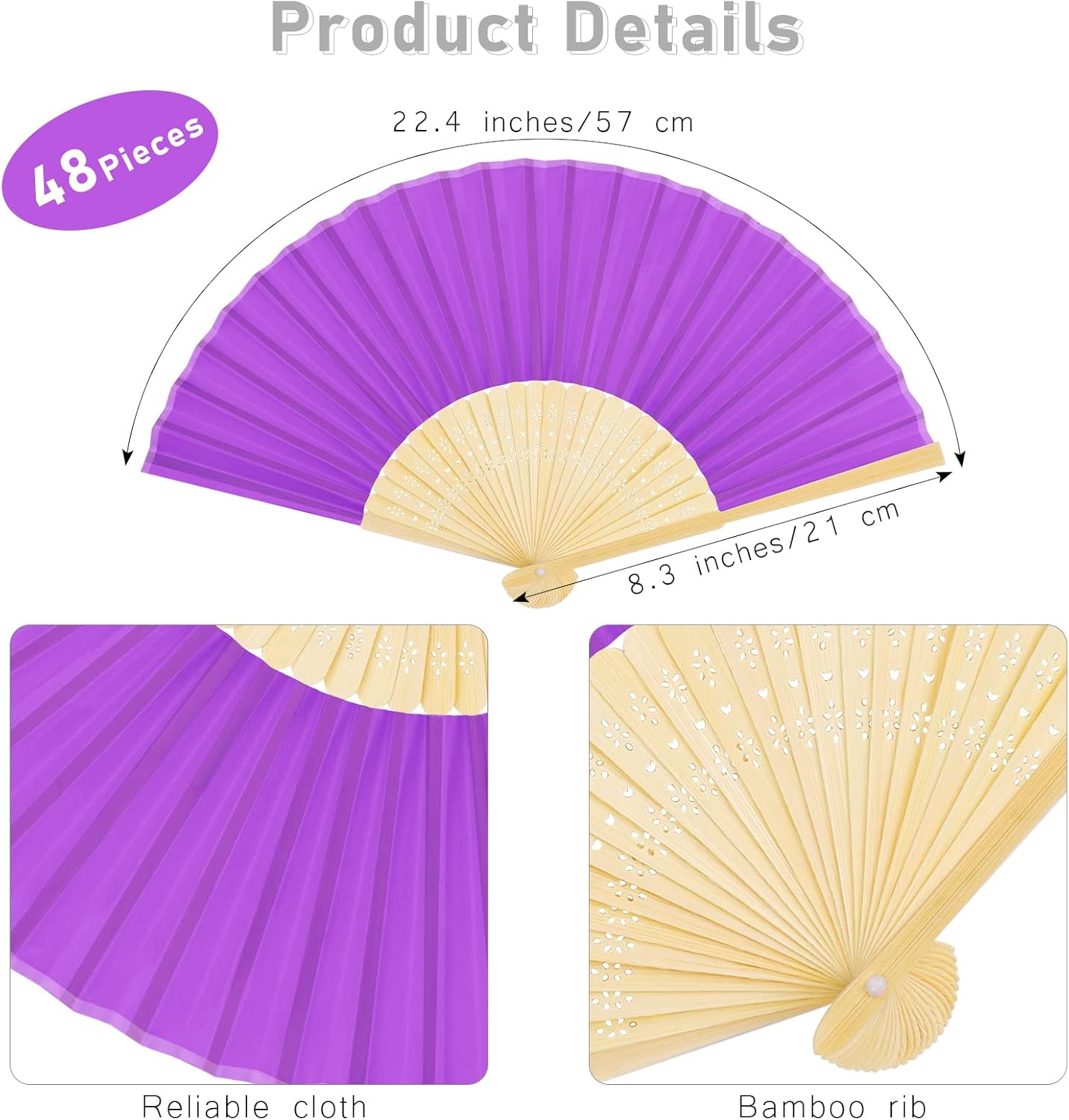 URATOT 48 Pieces Folding Fans Silk Bamboo Folding Fans Handheld Fans for Wedding, Party Decoration (Assorted Colors)