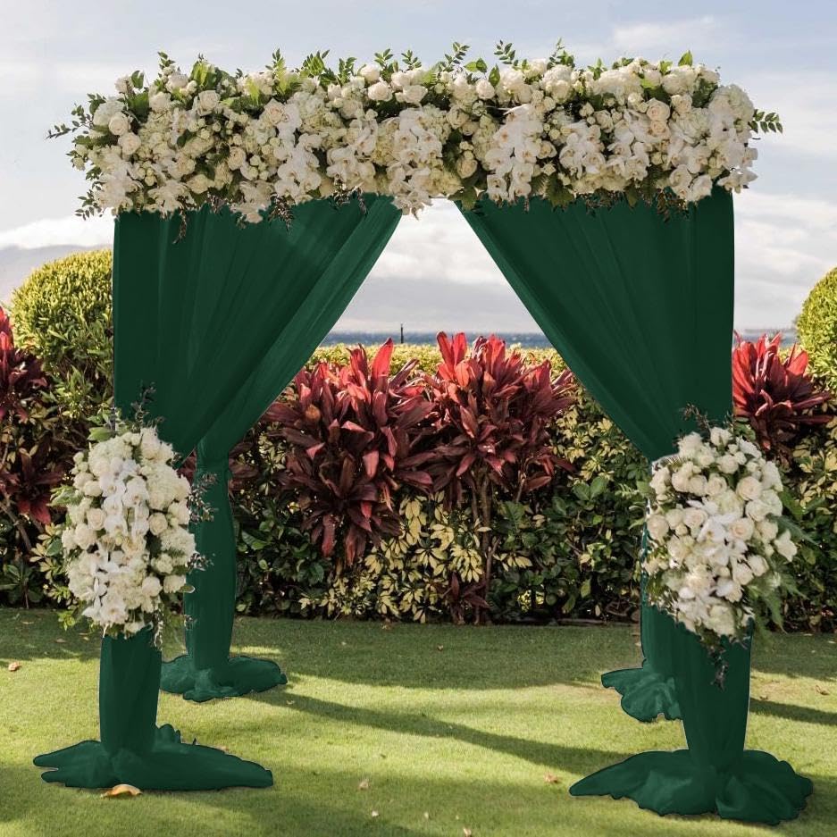 Wedding Arch Draping Fabric 4 Panels 30'' x 18FT Emerald Green Sheer Chiffon Arch Drapery for Photo Booth Bridal Shower Baby Shower Church Decor Newborn Photography Christening Outdoor Party