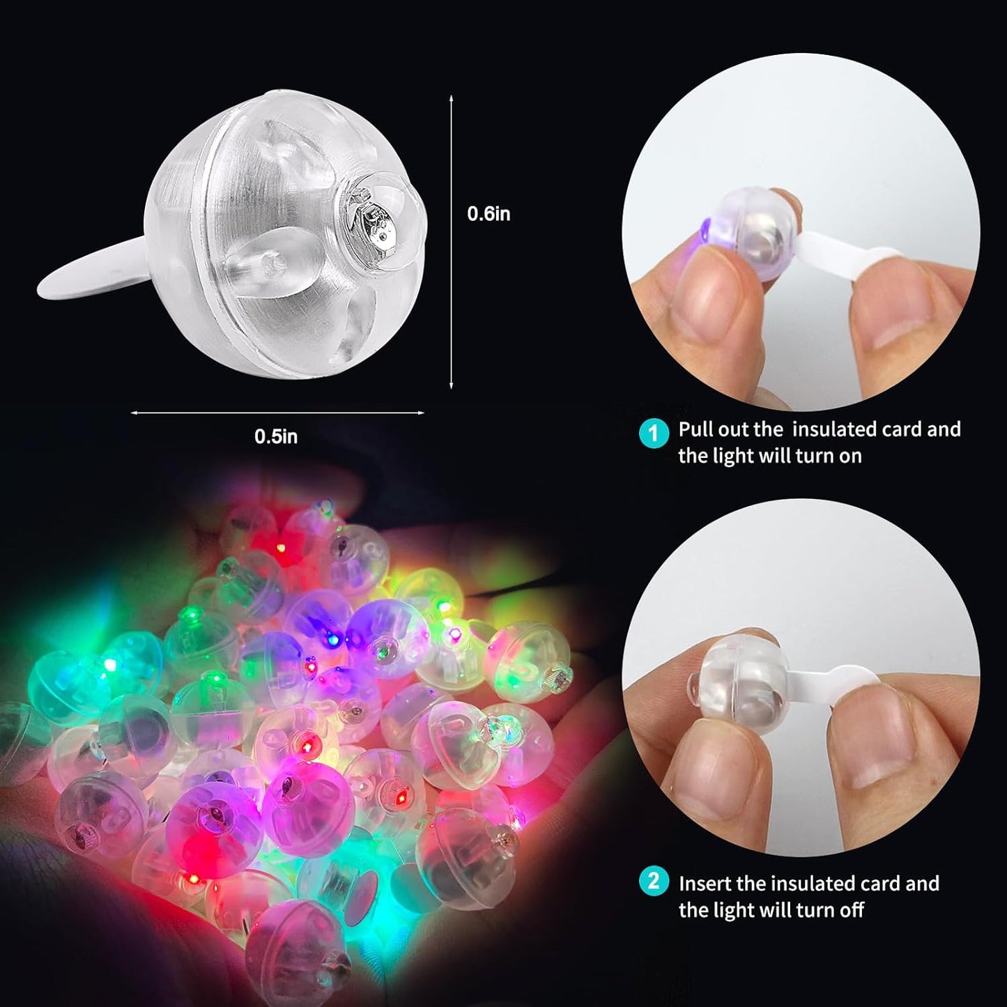 50pcs Multicolor LED Balloon Lights, Rainbow-Colored Round LED Flash Mini Ball Lights for Paper Lanterns, Balloons, Indoor/Outdoor Party, Event, Wedding, Halloween, Christmas Decorations