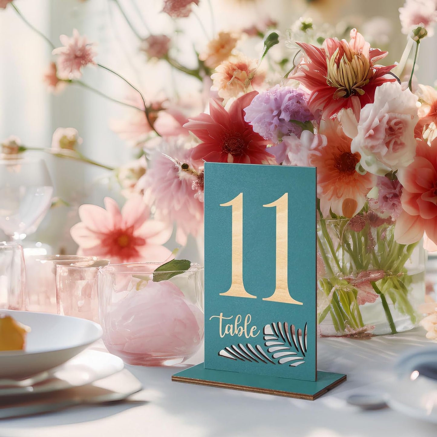 Wooden Table Numbers 1-15,3.2x5.8 Inch Double Sided Rustic Blue Wedding Table Number Signs with Wooden Base,Wedding Centerpieces for Banquet Restaurant Party Decor (Blue, 1-15)