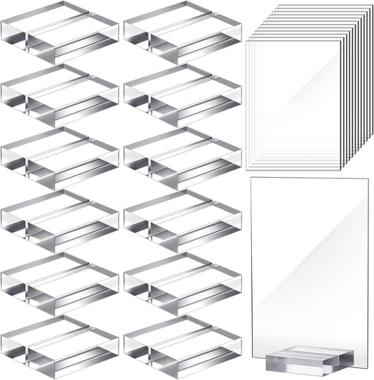 12 Pcs Clear Acrylic Place Cards with 12pcs Acrylic Holder Wedding Table Numbers with Centerpiece Stand Sign and Holder DIY Table Name Cards Plates for Wedding Reception Banquet Decors