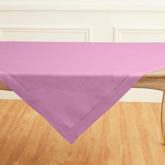 Solino Home Linen Tablecloth 52 x 52 Inch - 100% Pure Linen Violet Square Tablecloth - Classic Hemstitch, Machine Washable Table Throw for Halloween